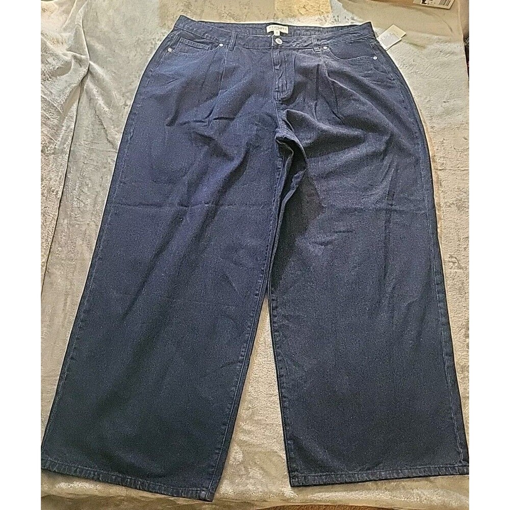 Eloquii Wide-Leg Trouser Jeans Stretch Denim Dark Wash Plus size 16 Long